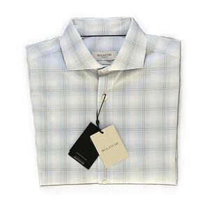 Bugatchi Dress Shirt Men's Small Long Sleeve Button-Up Blue Gray Window Pane NEW